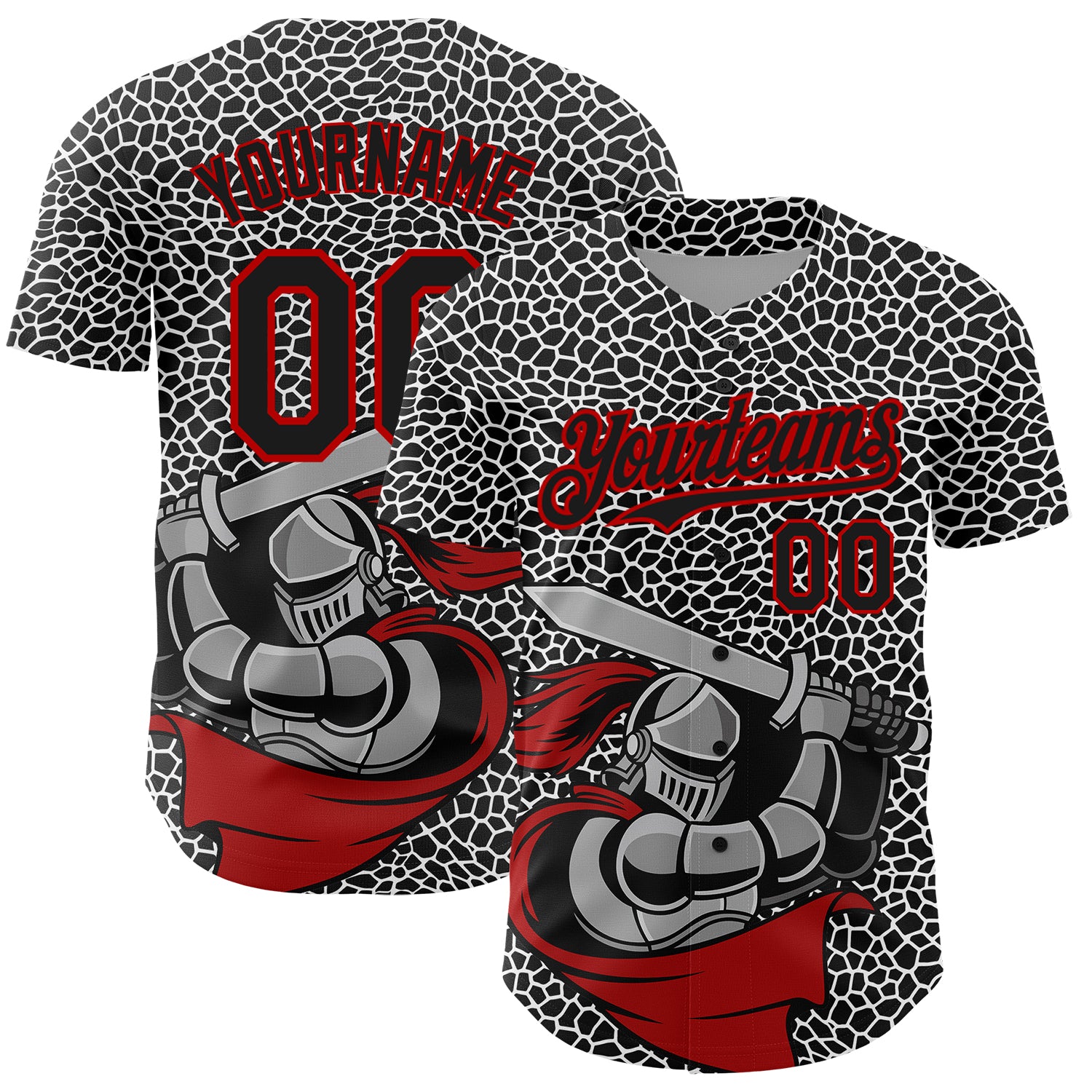 Personalized 3D Pattern Knight Hero Baseball Jersey - Black Red-White Art Design Personalized Black Red-White 3D Pattern