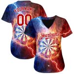 Custom Name and Number Baseball Jersey with Lightning Flame Dart Board 3D Pattern Black Red-White Design Personalized Black