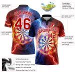 Custom Name Number Golf Polo Shirt - Personalized 3D Lightning Flame Design in Black Red White for Dart Board Performance