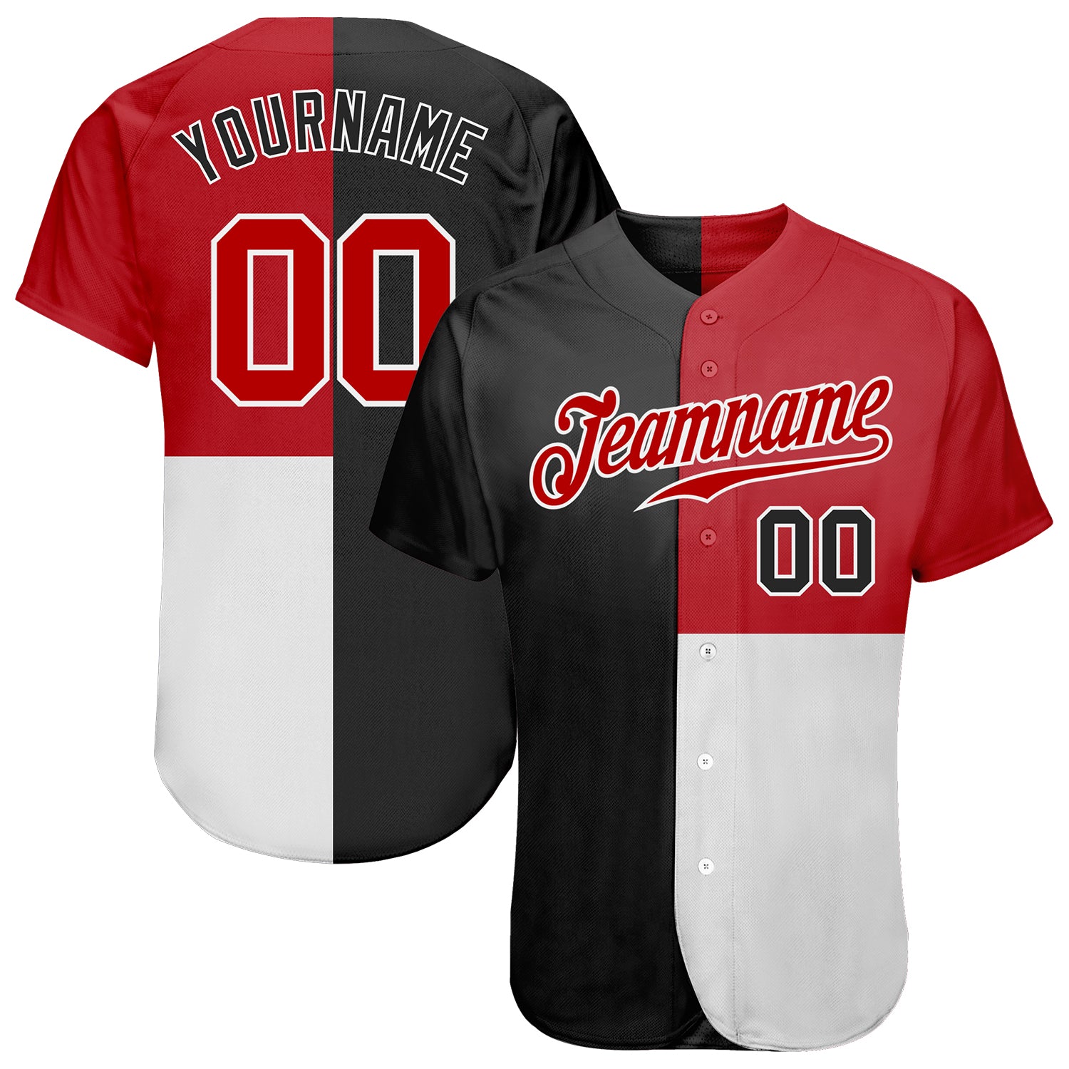 Customizable Multicolor Baseball Jersey with 3D Black Red-White Design - Team Name & Number Personalization Available Personalized