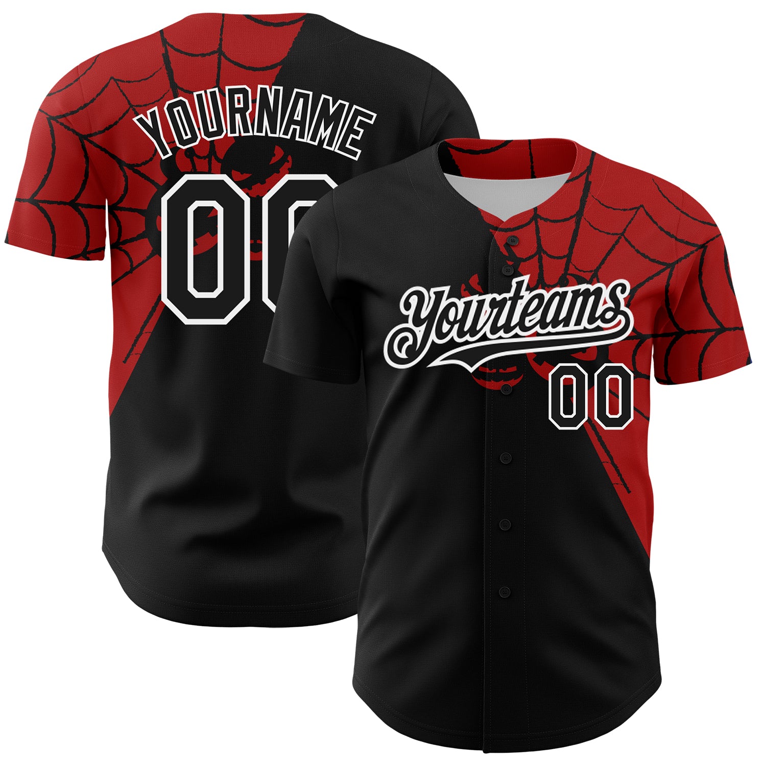 Custom Spider Web Baseball Jersey - Personalized 3D Pattern Black Red White with Name and Number Personalized Black Red-White