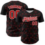 Customizable 3D Pattern Baseball Jersey with Star Lines - Personalized Name and Number in Black Red-White Design Personalized