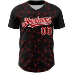 Customizable 3D Pattern Baseball Jersey with Star Lines - Personalized Name and Number in Black Red-White Design Personalized