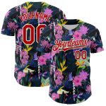 Personalized Tropical Anthurium Flower Baseball Jersey - Black Red-White 3D Pattern Design Personalized Black Red-White 3D