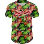 Custom Name Number Tropical Plant 3D Pattern Baseball Jersey in Black Red-White Design Personalized Black Red-White 3D Pattern