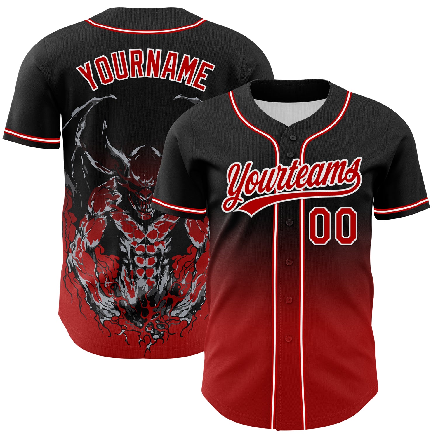 Custom Name Number Halloween Skull Baseball Jersey Black Red White 3D Pattern Personalized Black Red-White 3D Pattern Halloween