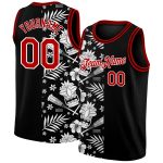 Custom Name Number Basketball Jersey, Hawaii Palm Leaves 3D Pattern, Personalized Black Red White Design Personalized Black