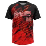 Custom Name and Number Unisex Softball Jersey - Personalized 3D Black Red-White Two-Button Design Personalized Black Red-White