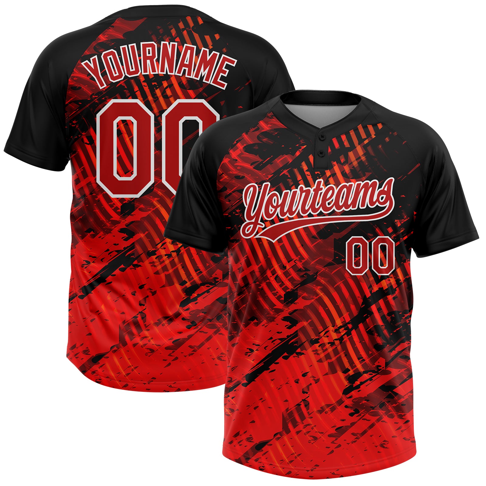 Custom Name and Number Unisex Softball Jersey - Personalized 3D Black Red-White Two-Button Design Personalized Black Red-White