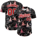 Personalized 3D Sailing Boats Baseball Jersey - Black Red White Design Personalized Black Red-White 3D Sailing Boats Baseball