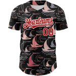 Personalized 3D Sailing Boats Baseball Jersey - Black Red White Design Personalized Black Red-White 3D Sailing Boats Baseball