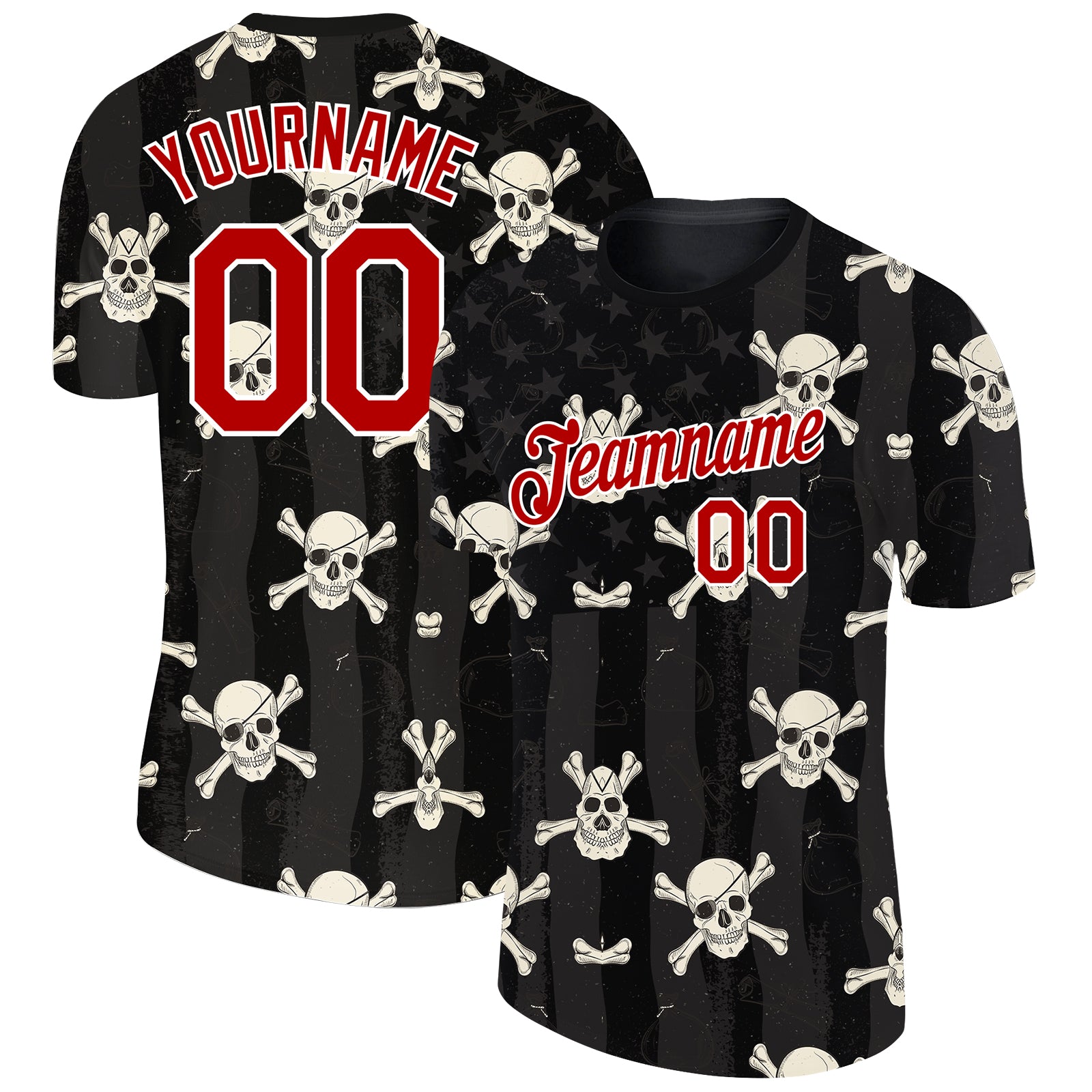 Personalized 3D Skull Fashion Performance T-Shirt in Black Red-White Personalized Black Red-White 3D Skull Fashion Performance