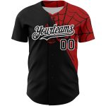 Personalized 3D Spider Web Baseball Jersey in Black Red-White, Custom Sports Apparel for Fans Personalized Black Red-White