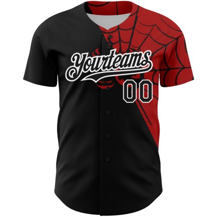 Personalized 3D Spider Web Baseball Jersey in Black Red-White, Custom Sports Apparel for Fans Personalized Black Red-White