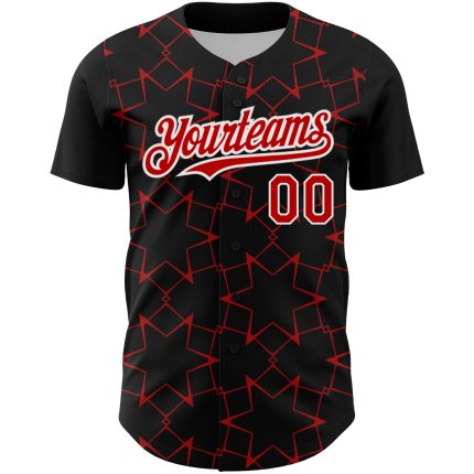 Personalized 3D Star Lines Baseball Jersey in Black, Red, and White Personalized Black Red-White 3D Star Lines Baseball Jersey