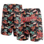 Personalized 3D Basketball Shorts with Palm Trees and Lobster, Black Red-White, Perfect for Sun Beach Hawaii Personalized