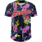 Personalized 3D Tropical Anthurium Flower Baseball Jersey - Black Red White Design Personalized Black Red-White 3D Tropical