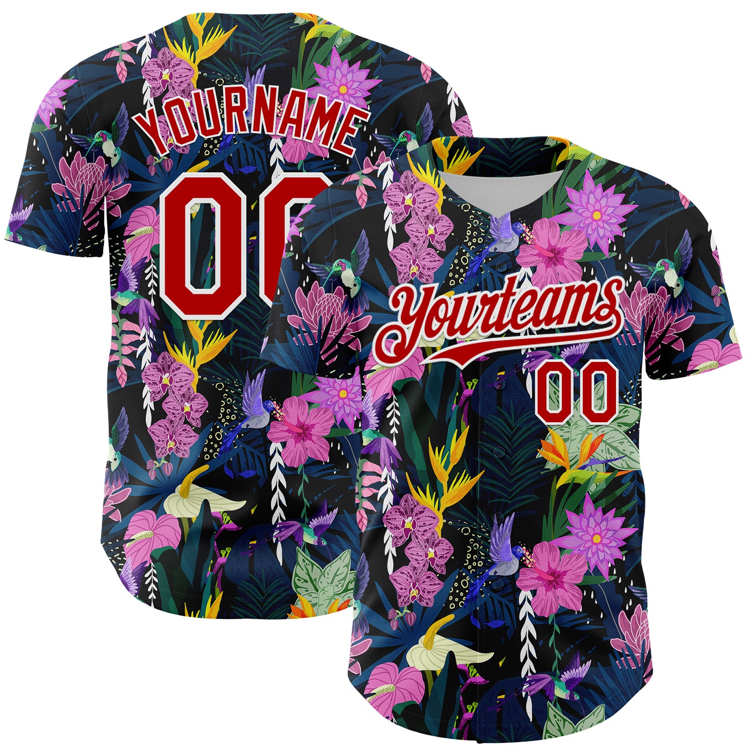 Personalized 3D Tropical Anthurium Flower Baseball Jersey - Black Red White Design Personalized Black Red-White 3D Tropical