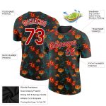 Personalized 3D Tropical Hawaii Flower Performance T-Shirt in Black Red-White Personalized Black Red-White 3D Tropical Hawaii