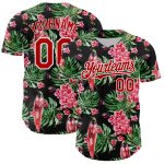 Personalized 3D Tropical Plant Bird Baseball Jersey Black Red White Personalized Black Red-White 3D Tropical Plant And Bird