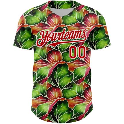 Custom 3D Tropical Plant Baseball Jersey - Black Red White Personalized Apparel Personalized Black Red-White 3D Tropical