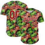 Custom 3D Tropical Plant Baseball Jersey - Black Red White Personalized Apparel Personalized Black Red-White 3D Tropical