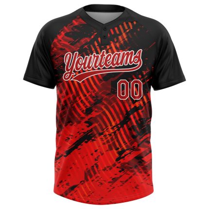 Personalized Unisex Softball Jersey - 3D Black Red-White Two-Button Design Personalized Black Red-White 3D Two-Button Unisex