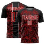 Customizable Black Red-White Abstract Fluid Sublimation Soccer Jersey Uniform Personalized Black Red-White Abstract Fluid