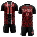 Custom Soccer Jersey with Personalized Name and Number - Black Red-White Abstract Fluid Sublimation Team Uniform Personalized