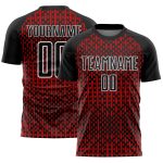 Custom Abstract Geometric Shapes Sublimation Soccer Jersey - Black Red White Design, Uniform 2 Personalized Black Red-White
