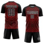 Personalized Abstract Geometric Shapes Soccer Jersey in Black Red-White Color Scheme Personalized Black Red-White Abstract