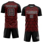Custom Soccer Jersey with Personalized Name and Number, Black Red-White Abstract Geometric Shapes Design Personalized Black