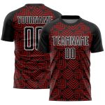 Custom Soccer Jersey with Personalized Name and Number, Black Red-White Abstract Geometric Shapes Design Personalized Black