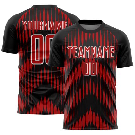 Personalized Abstract Triangle Soccer Jersey - Black Red-White Sublimation Uniform Personalized Black Red-White Abstract