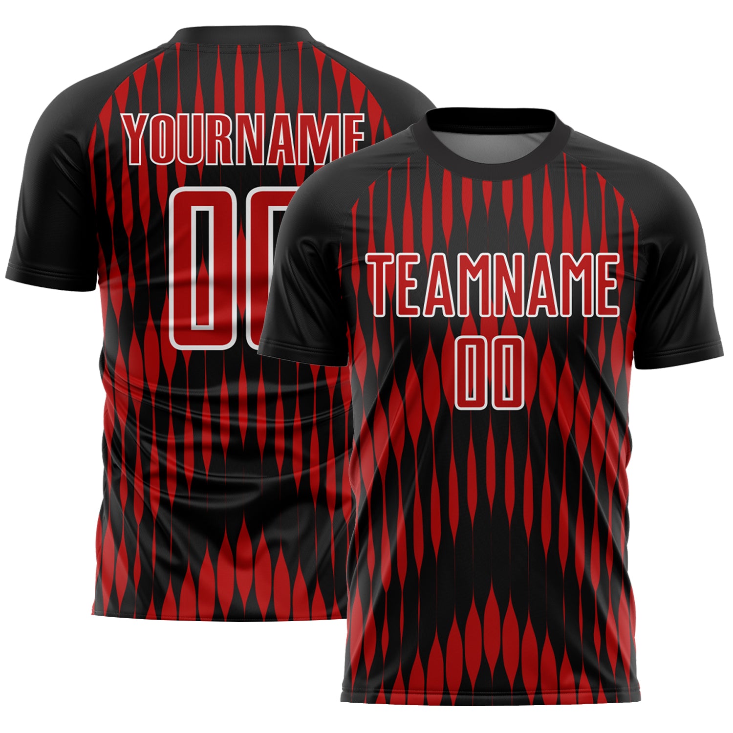 Custom Name Number Soccer Jersey - Personalized Black Red-White Abstract Triangle Uniform Personalized Black Red-White Abstract