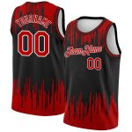 Personalized Abstract Vertical Lines Basketball Jersey, Black Red-White City Edition Personalized Black Red-White Abstract