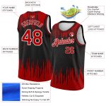 Personalized Abstract Vertical Lines Basketball Jersey, Black Red-White City Edition Personalized Black Red-White Abstract