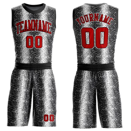 Personalized Animal Fur Print Basketball Jersey - Black Red-White Round Neck Sublimation Suit Personalized Black Red-White