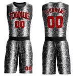 Custom Name Number Basketball Jersey Sublimation Black Red-White Animal Fur Print Round Neck Suit Personalized Black Red-White
