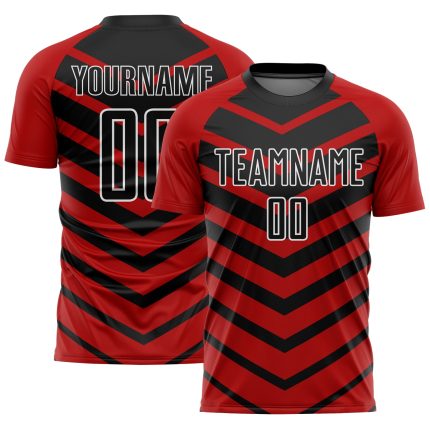 Personalized Soccer Jersey - Black Red-White Arrow Shapes Sublimation Uniform Personalized Black Red-White Arrow Shapes Sublimation