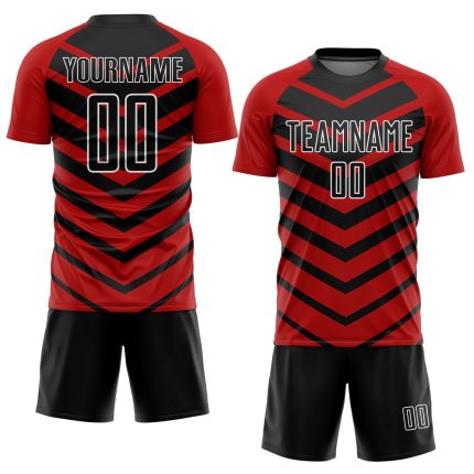 Personalized Soccer Jersey with Custom Name & Number - Black Red-White Arrow Shapes Uniform Personalized Black Red-White