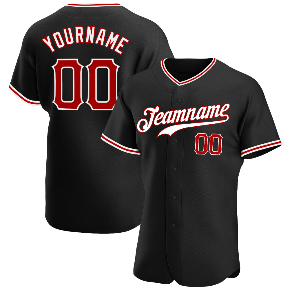 Personalized Authentic Baseball Jersey - Black Red White Custom Sports Apparel Personalized Black Red-White Authentic Baseball