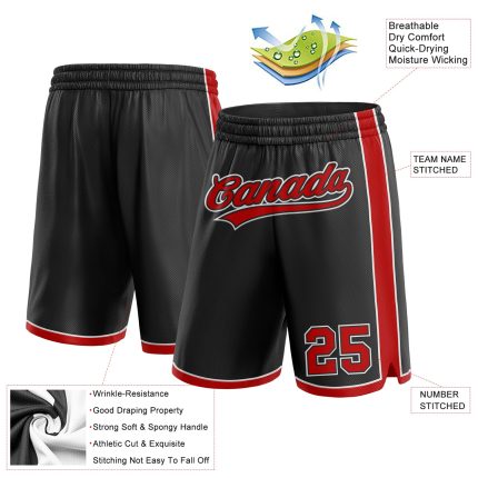 Custom Name and Number Authentic Basketball Shorts for Team - Personalized Black Red-White设计 Personalized Black Red-White