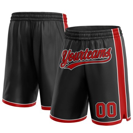 Custom Name and Number Authentic Basketball Shorts for Team - Personalized Black Red-White设计 Personalized Black Red-White