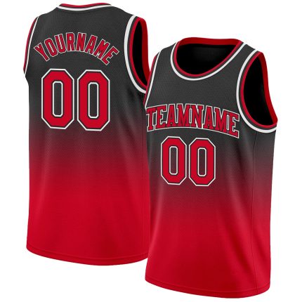 Custom Name Number Basketball Jersey - Personalized Black Red-White Authentic Fade Fashion Team Jersey Personalized Black