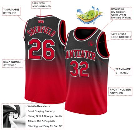 Custom Name Number Basketball Jersey - Personalized Black Red-White Authentic Fade Fashion Team Jersey Personalized Black