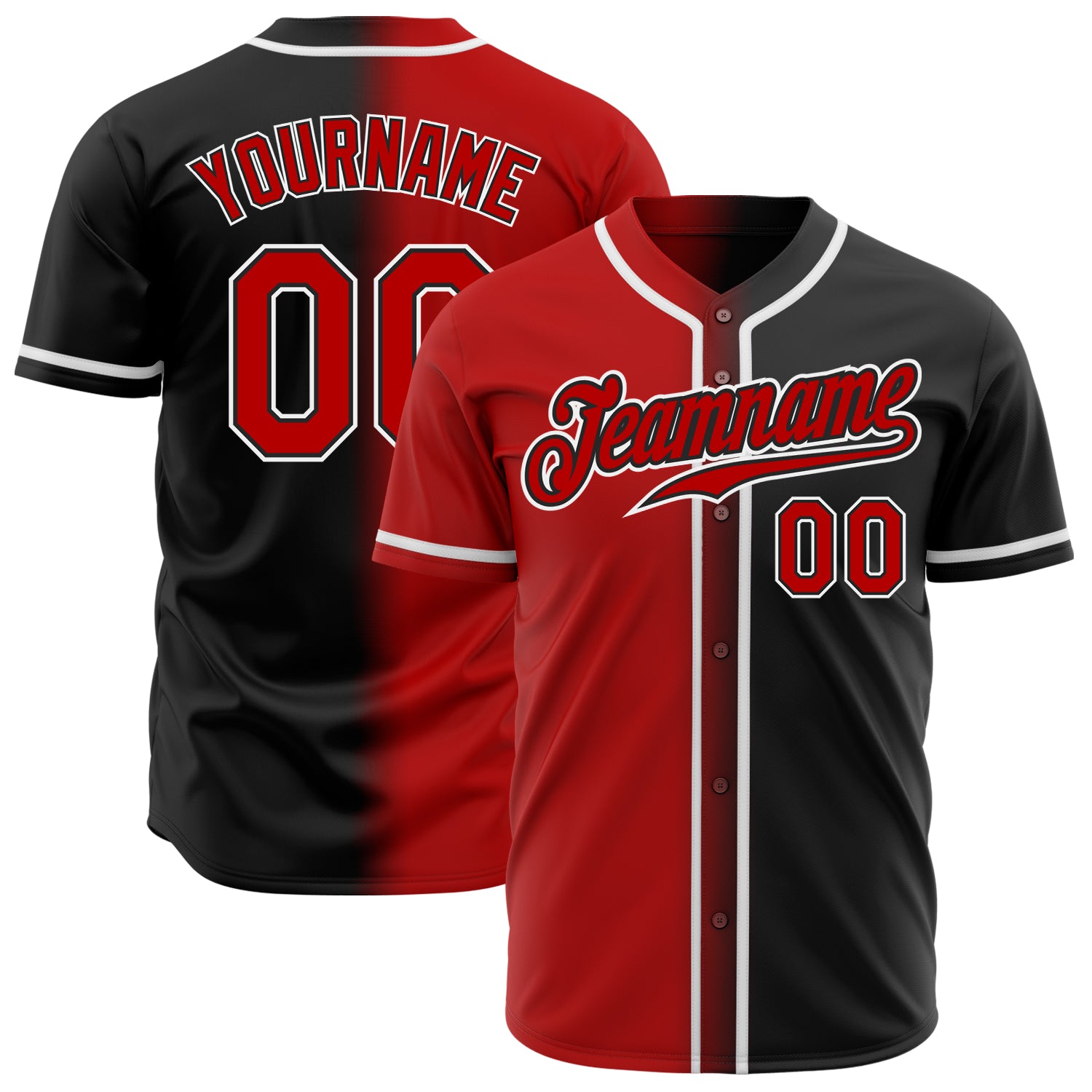 Customized Authentic Gradient Baseball Jersey - Personalized Team Name & Number in Black Red-White Personalized Black Red-White
