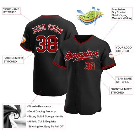 Custom Name Number Personalized Black Red White Softball Jersey Authentic Personalized Black Red-White Authentic Softball