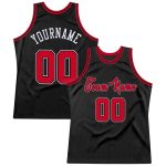Personalized Authentic Basketball Jersey - Black Red White Throwback Design Personalized Black Red-White Authentic Throwback