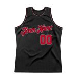 Customizable Black Red-White Basketball Jersey with Team Name and Number - Authentic Throwback Style Personalized Black Red-White